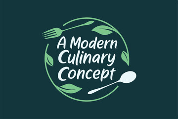  Logo design spoon and fork integrated, abstract leaf shape 