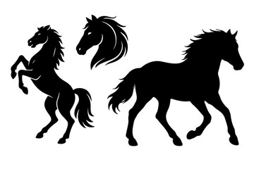 Obraz premium Black horse silhouettes set isolated on white background