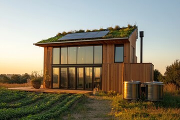 Fototapeta premium Modern, sustainable home nestled in a rural landscape.