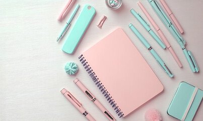 Pastel Pink and Mint Stationery Flatlay