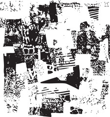 Obraz premium A solitary figure stands amidst fragmented geometric shapes in a textured monochrome composition.
