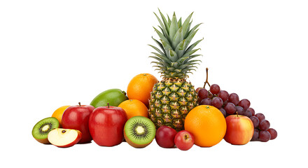 Fresh fruits pineapple apple orange kiwi grapes healthy diet fruit salad tropical fruits still life food 100 on transparent background