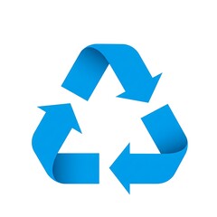 Recycle symbol in blue color with arrows isolated on white background