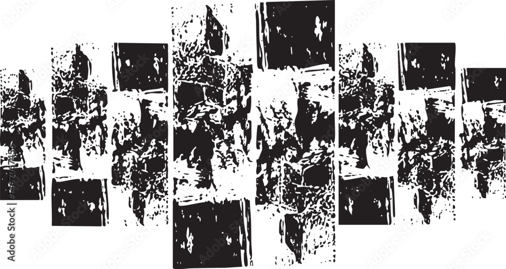 Poster a collection of fragmented textured black and white squares creates a dynamic abstract composition.