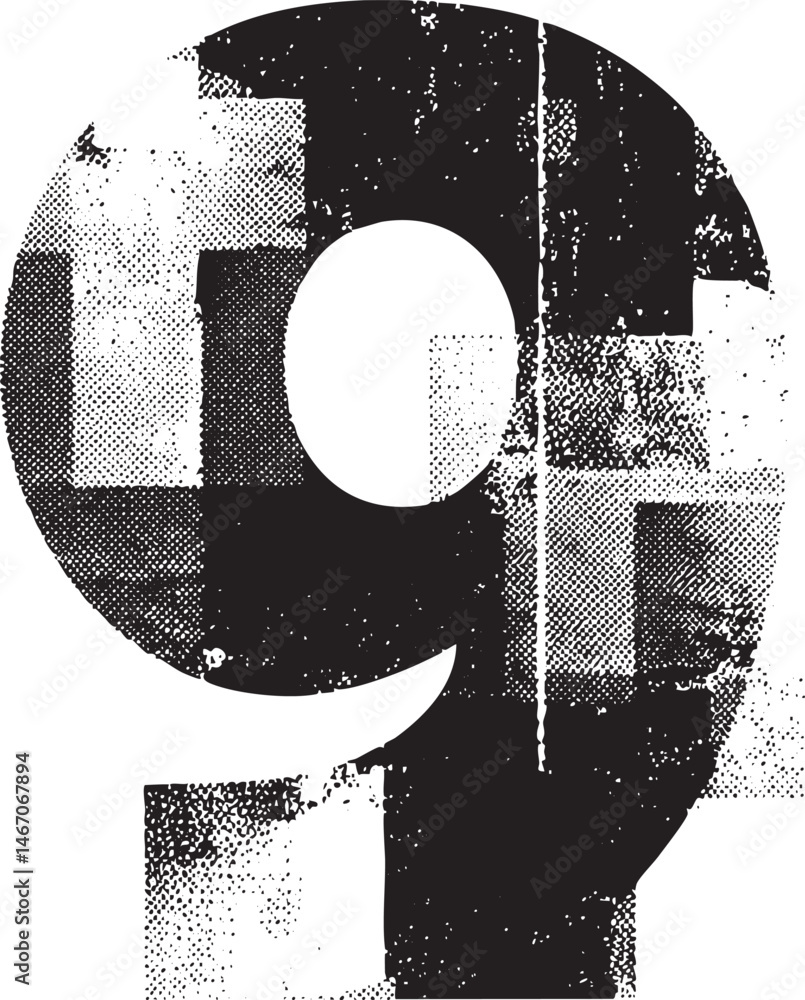 Poster a bold fragmented circle with a question mark is presented in stark black and white.