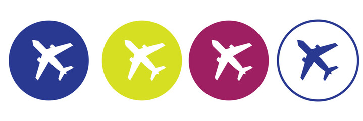 Plane icons set in black filled and stroke line style