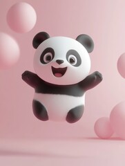 Fototapeta premium A cheerful, cartoon panda character in a whimsical setting.