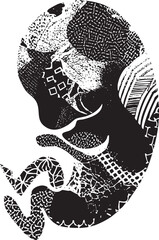 A monochrome abstract composition featuring layered geometric shapes and textured .