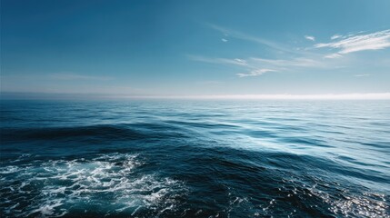 Fototapeta premium Wide open ocean with the horizon gently curving into the distance, under a soft, light blue sky