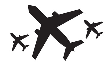 Plane icons set in black filled and stroke line style