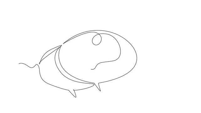 Animated self drawing of single line drawing of callouts with question mark inside. National Trivia Day. Trivia games train the brain and expose to new information. Full length single line animation