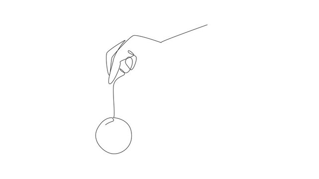 Self drawing animation of single one line drawing of hand holding old vintage pocket watch with long chain. Antique clock. World hypnotism day. International event. Celebrate. Full length animated