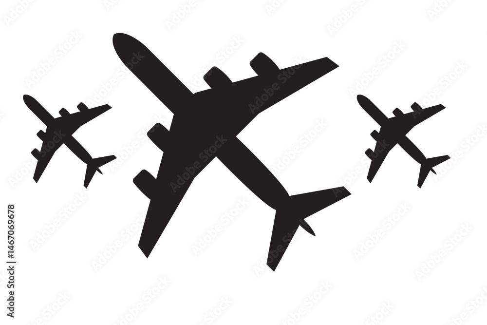 Poster plane icons set in black filled and stroke line style