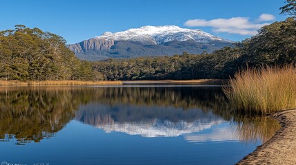 Obraz premium Majestic mountain reflected in tranquil lake