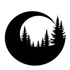 Obraz premium Abstract silhouette of pine trees in crescent moon shape 