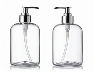 Obraz premium Clear Plastic Soap Dispensers With Chrome Pumps