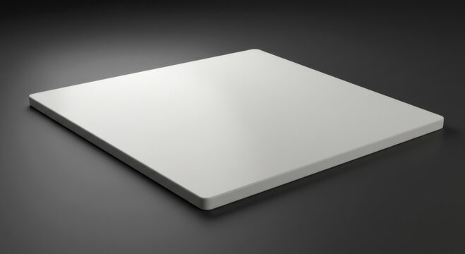 Blank white square surface with dark background. Product mockup for presentation, design studio. Empty display surface in professional setting -