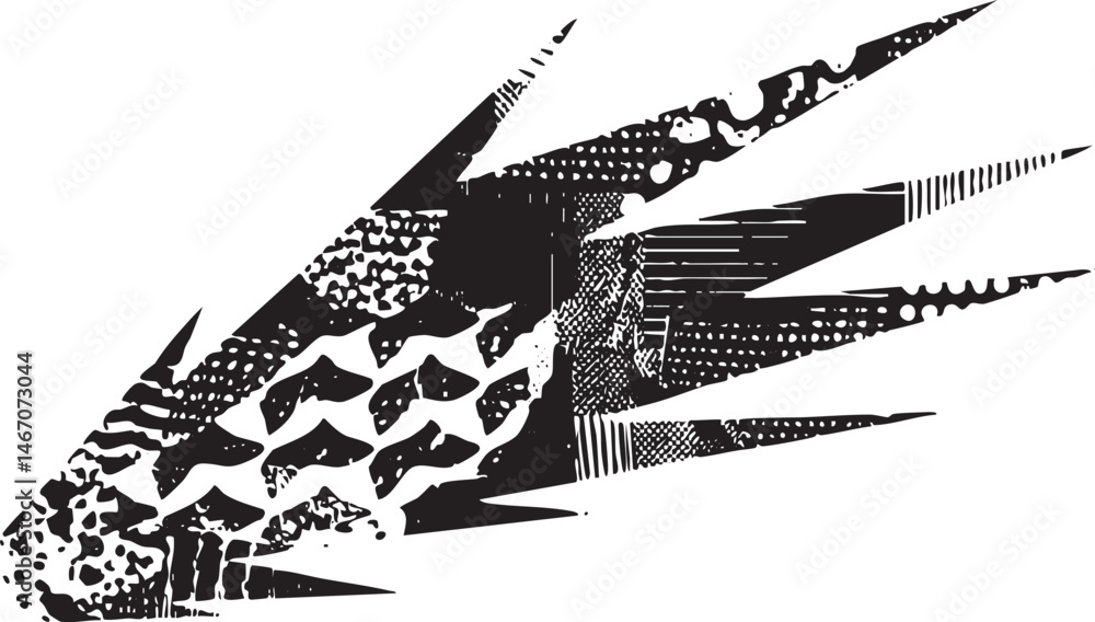 Poster a stylized fragmented shark outline dominates the with sharp angles and textured .