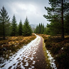 Obraz premium Peaceful and Scenic Winter Snow Landscapes. Nature and Mountain Snowfall Backgrounds