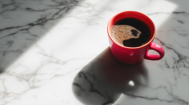 Cup of coffee resting on a marble countertop