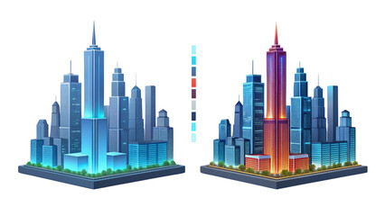 Fototapeta premium Vibrant cityscape showcases two distinct skyscrapers representing economic growth and urban development while highlighting contrast architectural