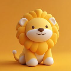 Obraz premium Cute, cartoonish lion figurine against a vivid orange background.