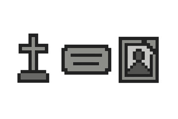 Fototapeta premium Minimalist pixel art cross and portrait on gray background