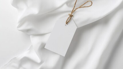 Blank white tag on draped fabric.