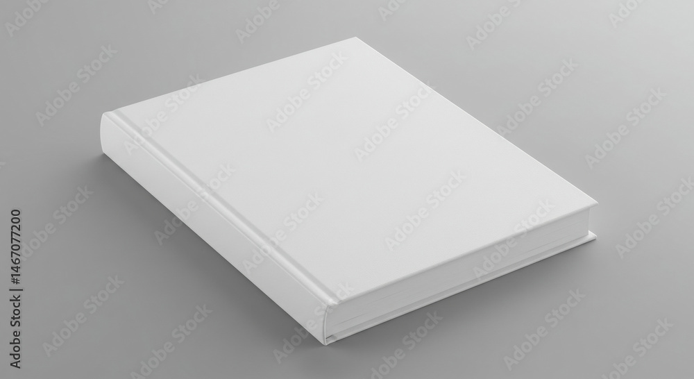 Poster white book mockup resting on a gray surface. blank cover with subtle texture and visible spine. mock