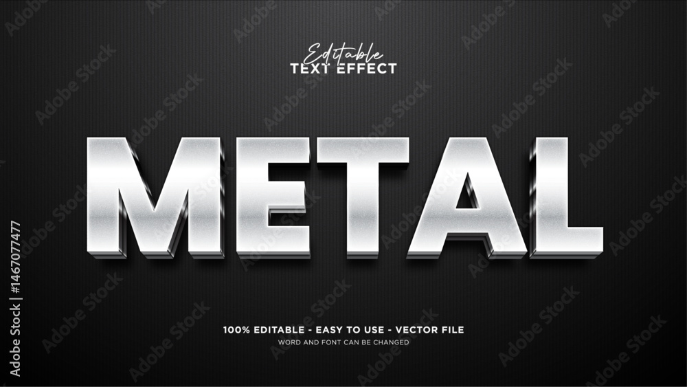 Poster editable metallic 3d text effect, silver text style effect