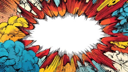 A stunning image of party invite with a dynamic explosion in comic book style, superhero theme, blank area for details.