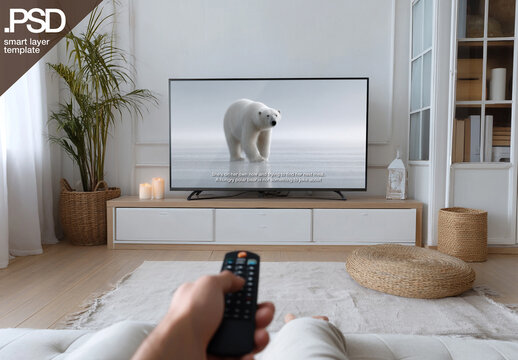 TV screen living room interior mockup.