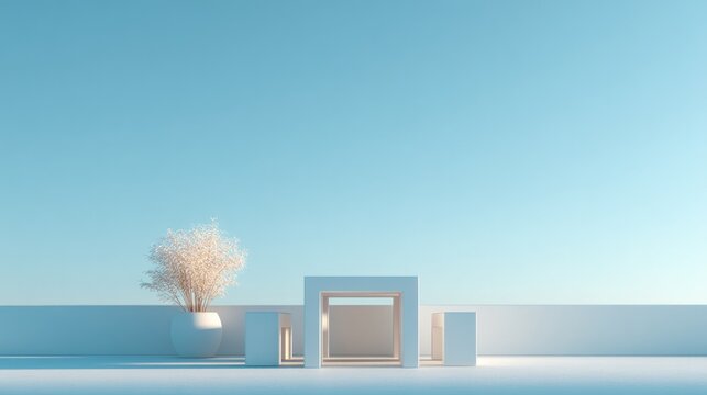 minimalist garden furniture set with clean lines sits isolated against vast white background