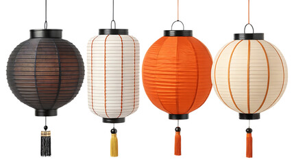 Colorful chinese lanterns hanging decoration on transparent PNG background