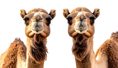 Obraz premium Two Camels in the Desert, Front View, Transparent Cutout on White Background