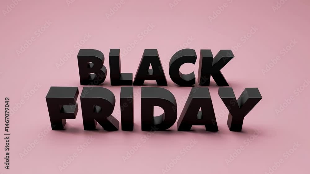 Poster black friday 3d text rotating slightly on a pink background creates a stylish and modern visual, ide