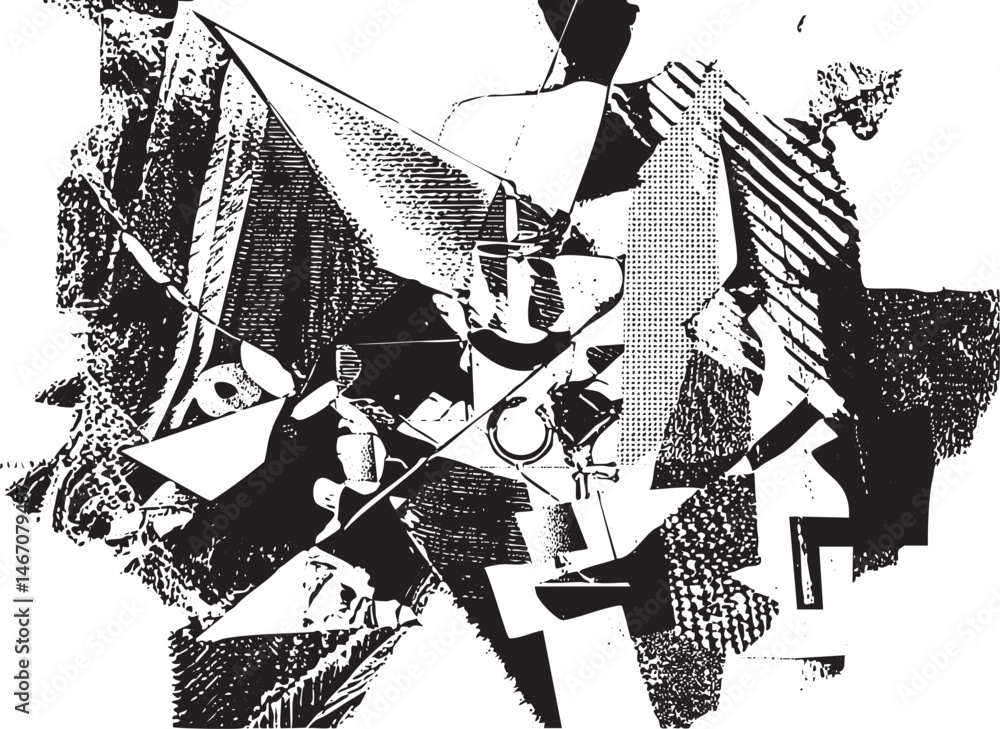 Poster a dynamic fragmented figure dominates a textured black and white composition.