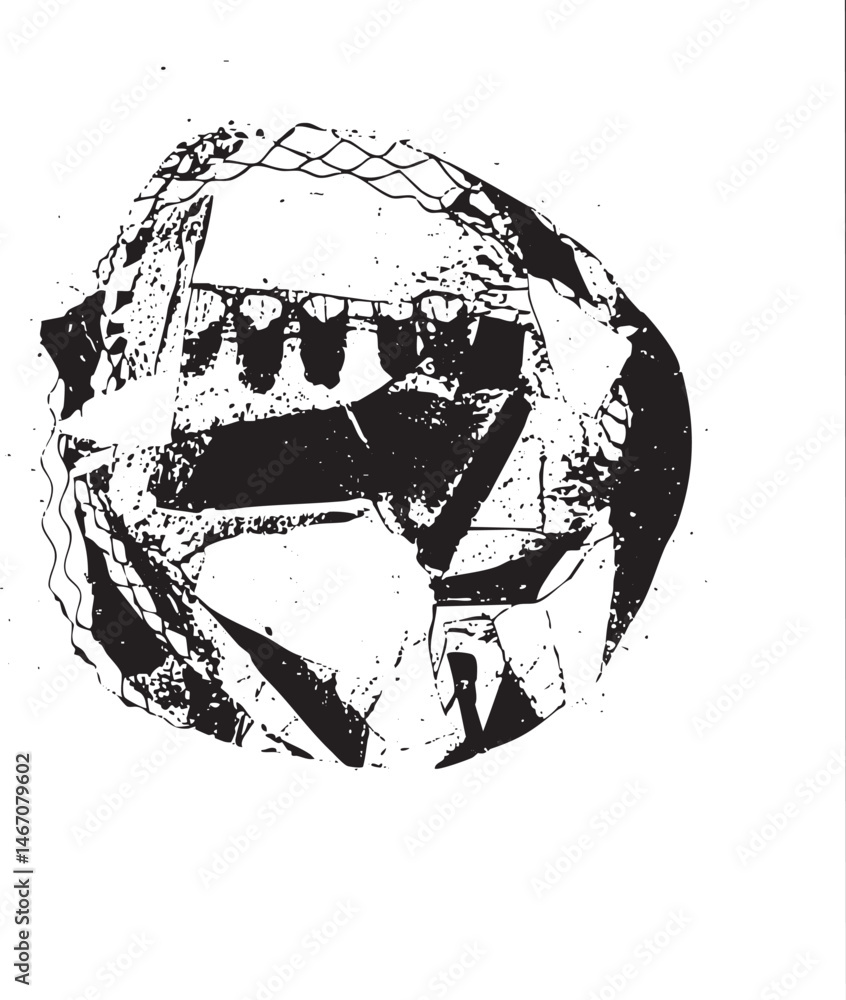 Poster a fragmented textured sphere dominates the composition.