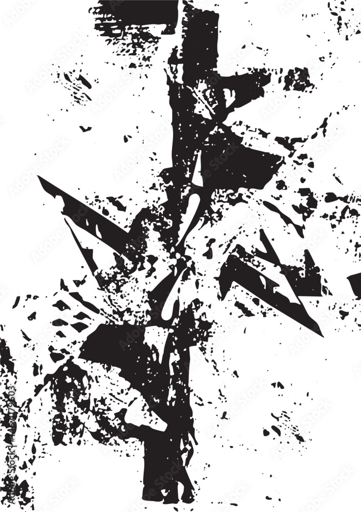 Poster a stark fragmented arrow pierces a textured background.