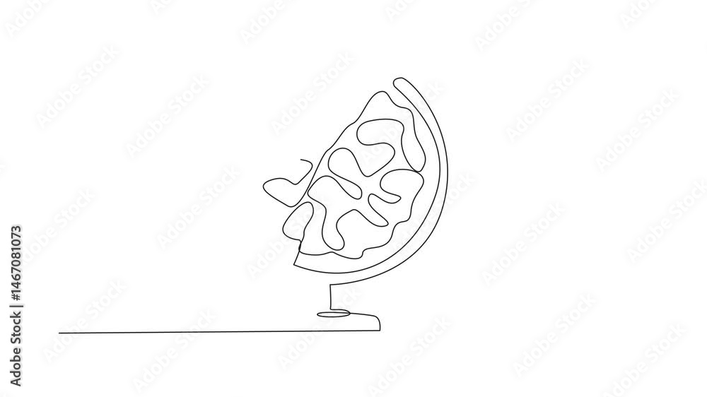 Aufkleber world logic day. animation of single continuous line drawing of earth globe replaced by human brain.
