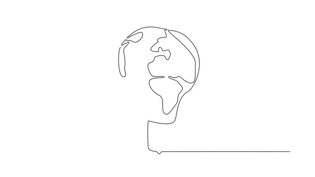 Animated self drawing of one single line drawing of light bulb lamp with earth globe surface. World Logic Day. Template for banner, background, poster, flyer. Full length single line animation