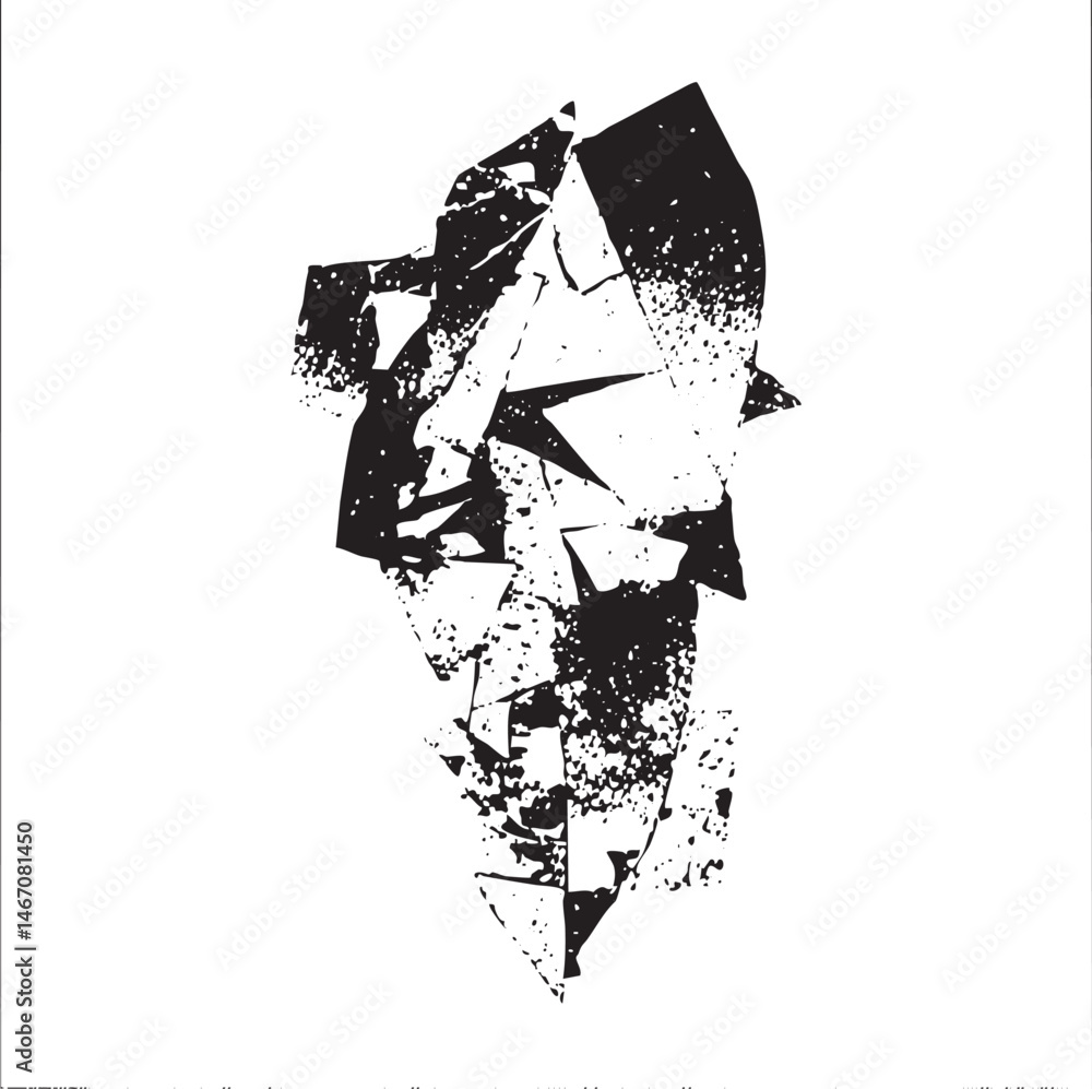Aufkleber a fragmented angular portrait emerges from a textured black and white composition.
