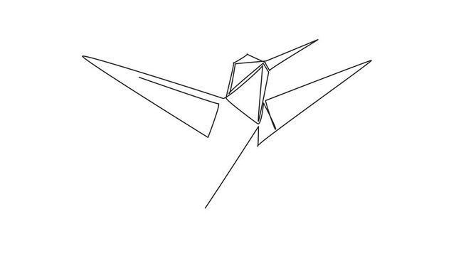 National Bird Day. Animation of one single line drawing of cute creative hummingbird origami paper. DIY, do it yourself concept. Adorable colibri bird paper craft for kids. Full length motion