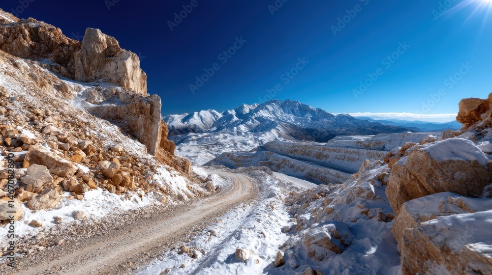 Poster a mountain range with snow on the peaks