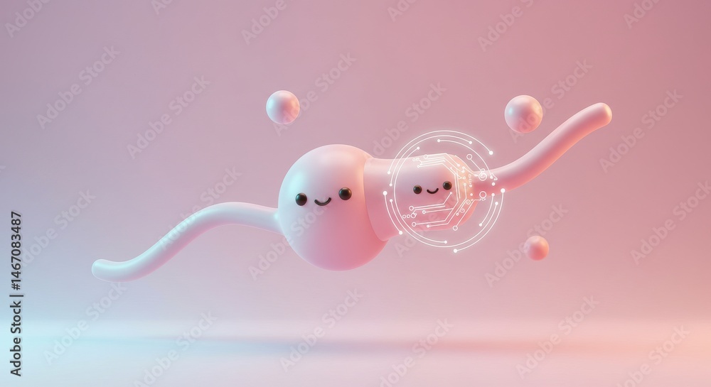 Poster adorable 3d render of sperm cell with circuitry design integration