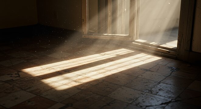 Light beams through window onto tile floor