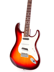 Obraz premium A Classic Electric Guitar with Sunburst Finish Shown Against a White Background