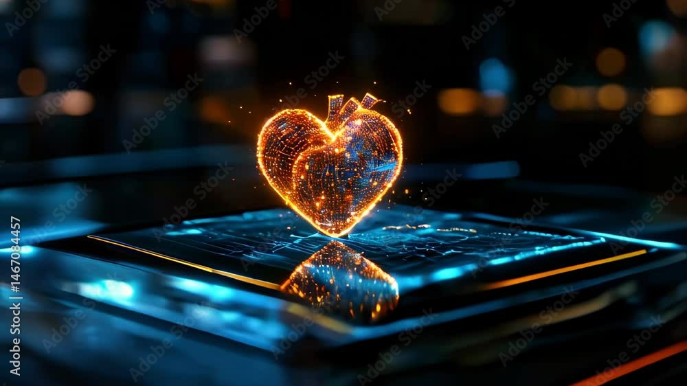 Aufkleber a glowing heart in the form of a complex grid of fiery dots, which seems to hover over an electronic