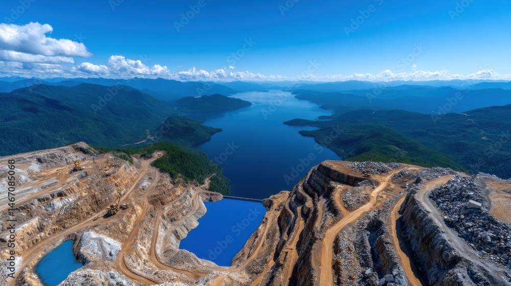 Poster a beautiful view of a lake with mountains in the background