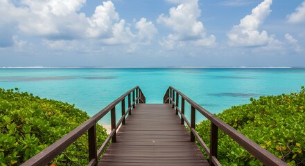 Wooden Walkway to Turquoise Ocean